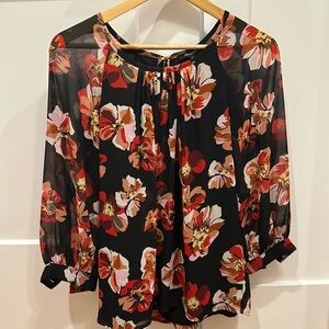 Madewell black floral 3/4 length sleeve blouse. Size small- excellent condition.